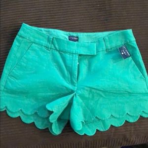 J. Crew green scalloped shorts NWT